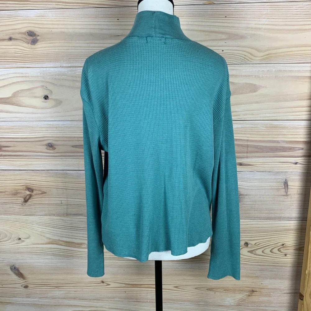 t.la Mock Neck Top Womens L‎ Teal Waffle Knit Long Sleeve Anthropologie Shirt